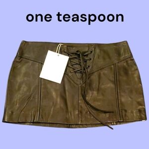 One teaspoon by Revolve Black Leather Lace-Up Skirt. Size Small